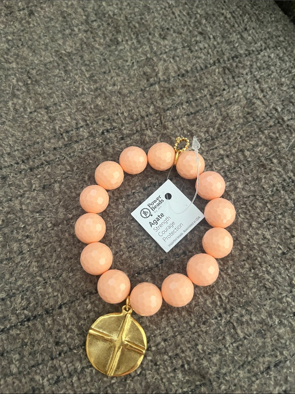 Lovers + Friends Peach Faceted Agate Bracelet with Gold Disc Charm